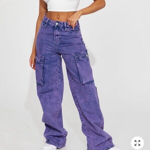 Fashion Nova Callie Cargo Baggy Jean - Purple Size 13
